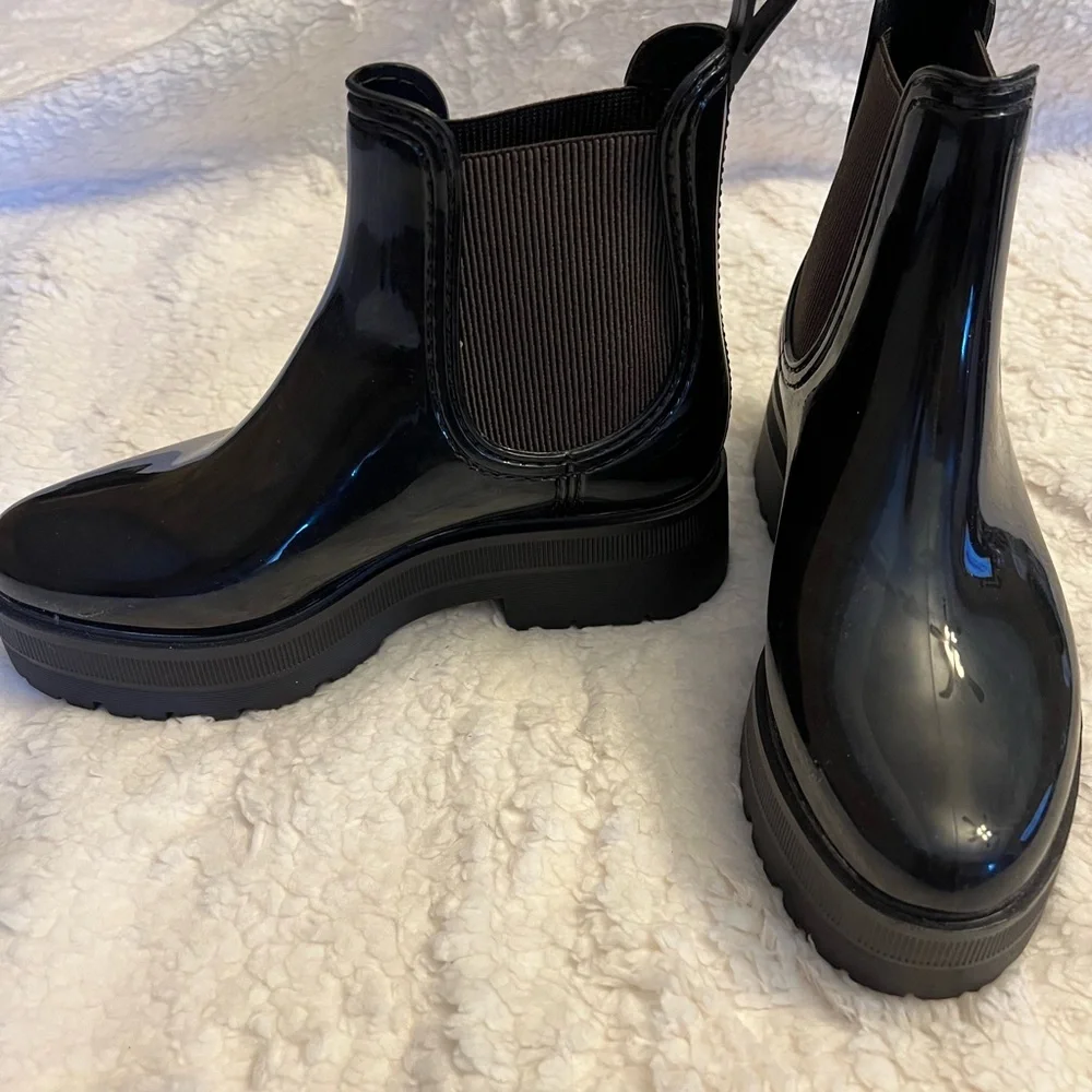 Dark Brown Women's Chelsea Rain Boots - Picture 2 of 5